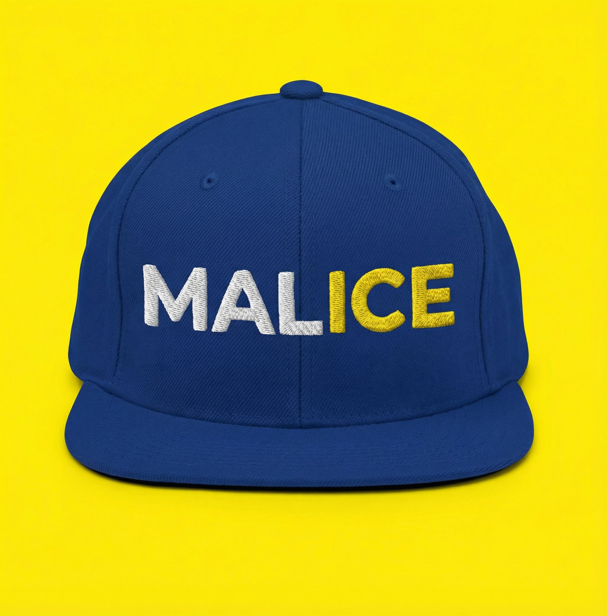 MALICE YELLOW TEXT Protest Snapback Hat